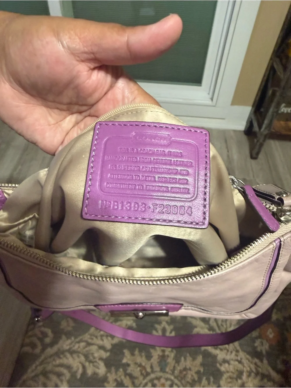 Coach Pink Leather Shoulder Bag with Purple Trim